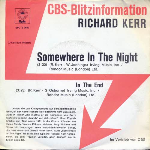 Kerr Richard- Somewhere in the night (PROMO-Single)