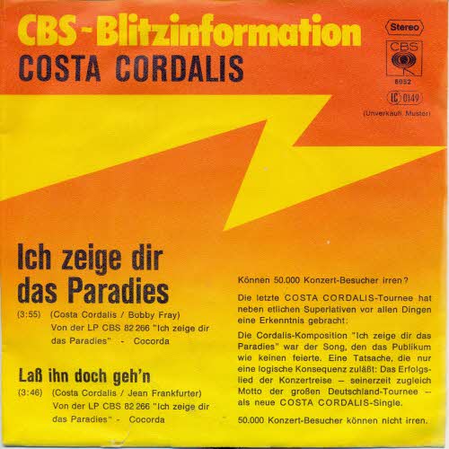 Cordalis Costa - Ich zeige dir das Paradies (PROMO-Cover)