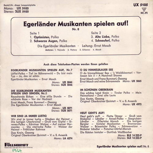 Egerlnder Musikanten - spielen und singen - Nr. 8 (EP)